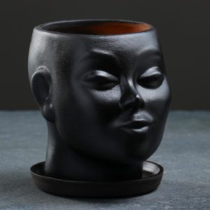 Фигурное кашпо «Голова», чёрное, 17х14х15см