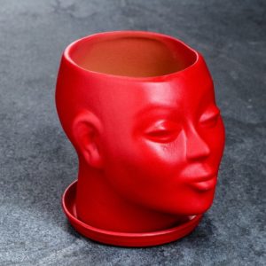 Фигурное кашпо «Голова» 15 см красный